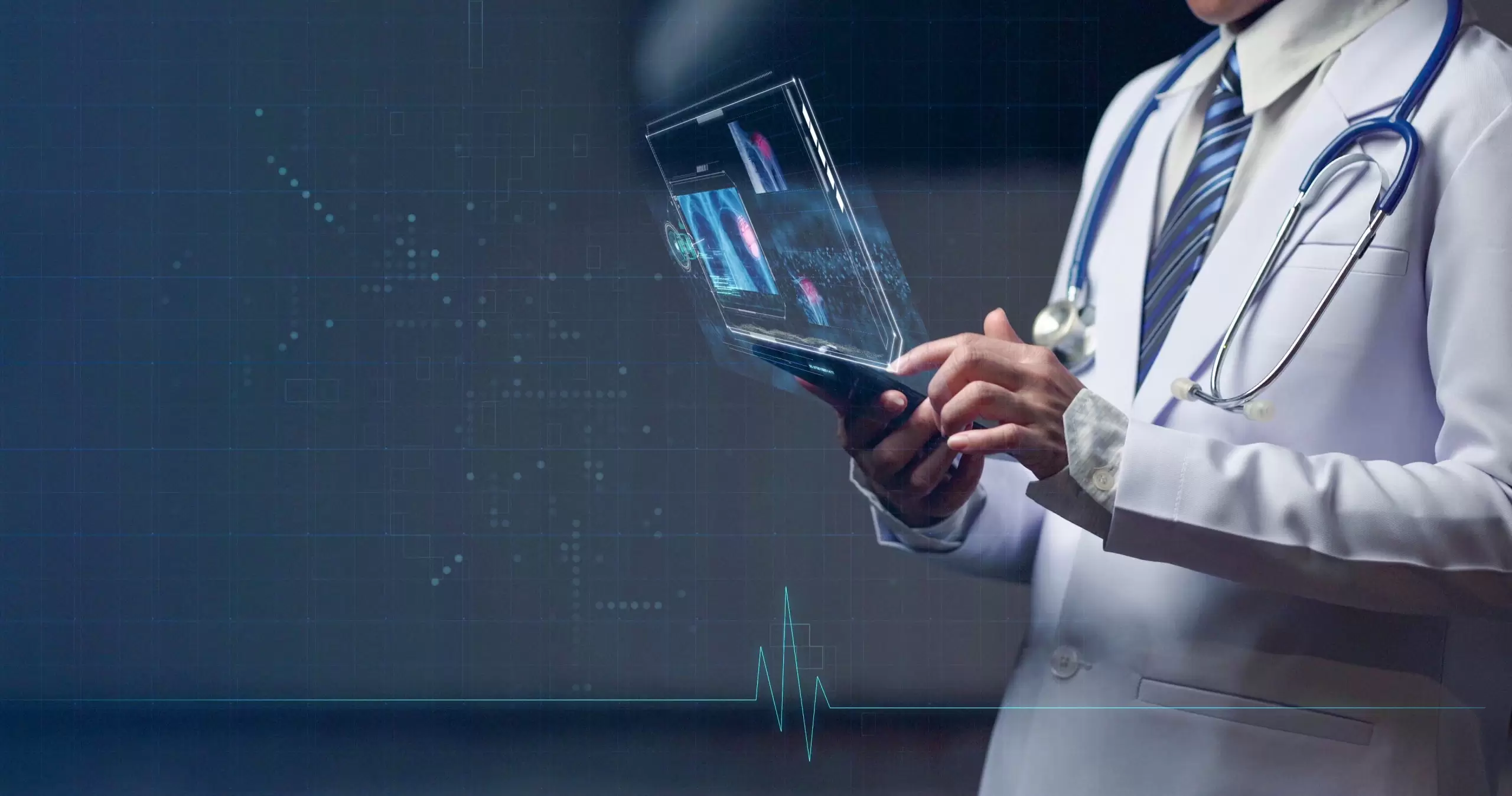 Woman,Doctor,Holding,Smart,Device,With,Holographic,,Futuristic,Head,Up Woman,Doctor,Holding,Smart,Device,With,Holographic,,Futuristic,Head,Up